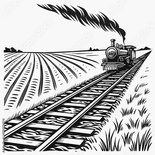 Western old train vector hand-drawn
