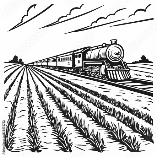 Western old train vector hand-drawn