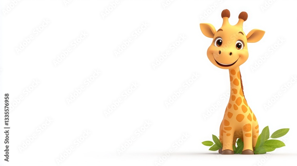 Obraz premium Adorable Cartoon Giraffe Illustration Happy Animal Character Design Perfect for Kids
