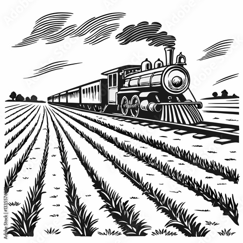 Western old train vector hand-drawn