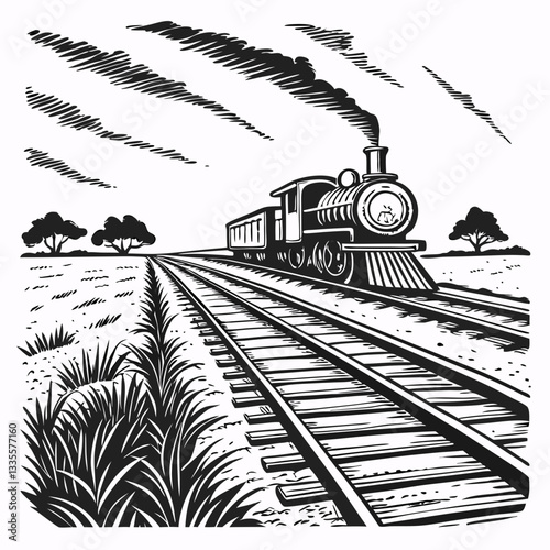 Western old train vector hand-drawn