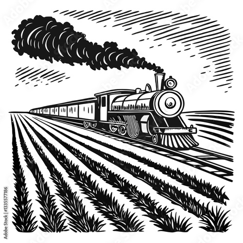 Western old train vector hand-drawn