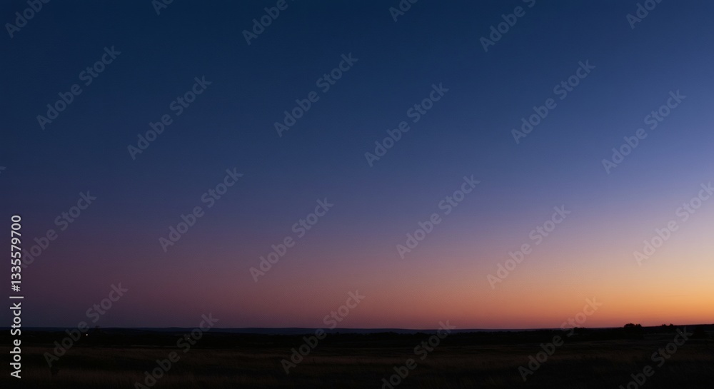 Fototapeta premium Serene Twilight Landscape Pastel Sunset Sky Over Dark Field