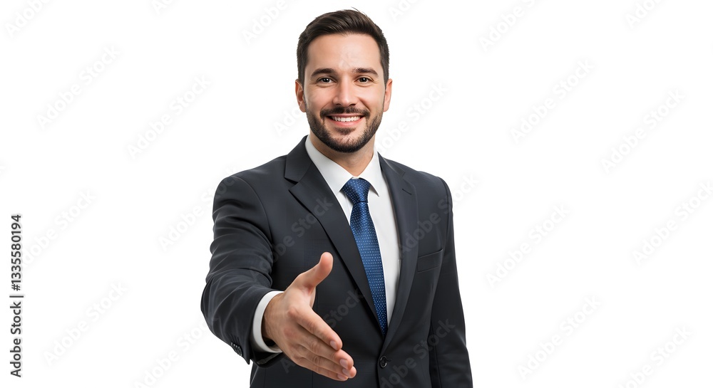 Confident Businessman Extending Hand for Handshake – Professional Greeting and Partnership Concept Confident Businessman Extending Hand for Handshake – Professional Greeting and Partnership Concept