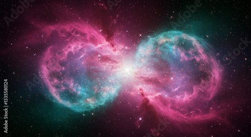Stunning Cosmic Nebula Pink and Teal Galactic Clouds in Deep Space