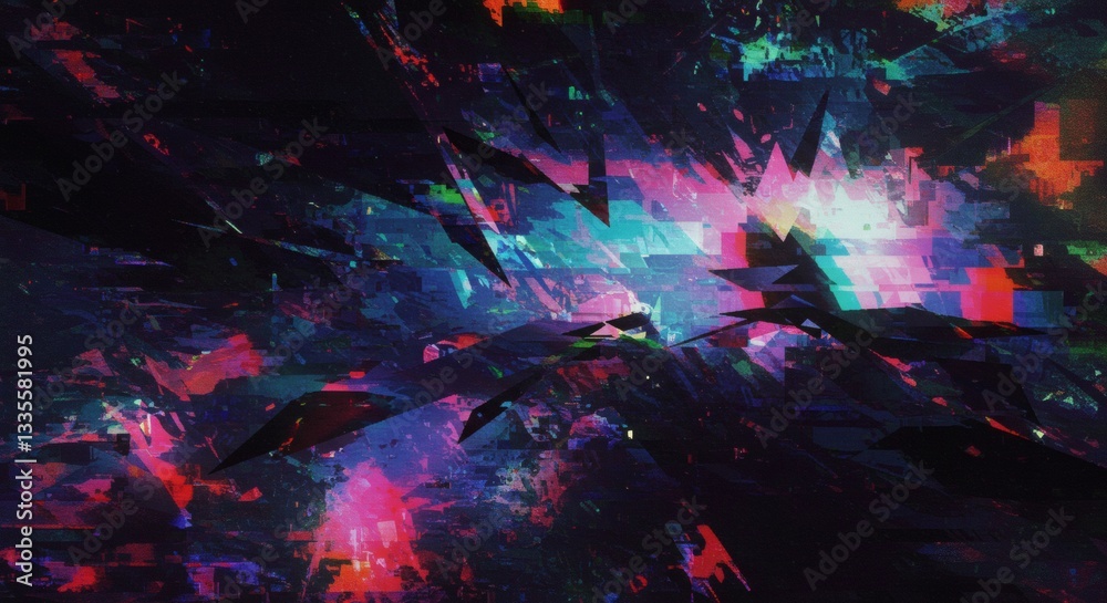 Fototapeta premium Abstract Glitch Art Background Vibrant Pink Blue and Purple Digital Distortion