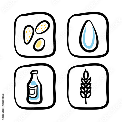 Allergen Icons Collection, Simple Design, Black and White