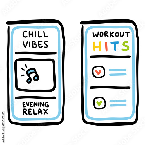 Favorite playlists graphic, minimalistic style, colorful, digital leisure