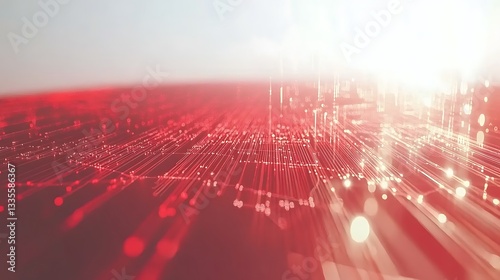 Red abstract digital city landscape.