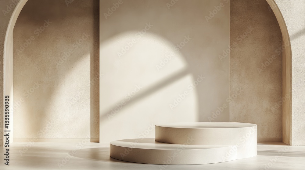 A sleek, minimal product podium with a luxury, modern design, perfect for fashion or beauty product displays, set against an elegant neutral background A sleek, minimal product podium with a luxury, modern design, perfect for fashion or beauty product displays, set against an elegant neutral background