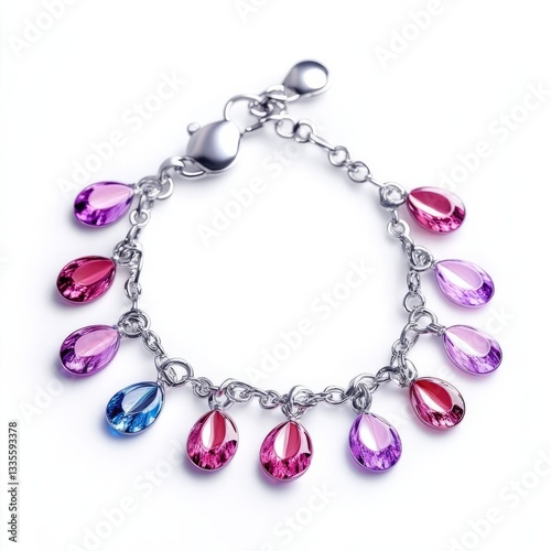 Awareness bracelet with small ribbon charms isolated on white background