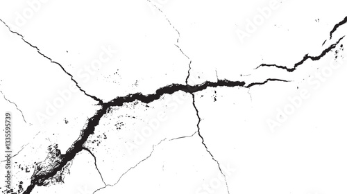 Sketch crack texture. Ground cracks, breaks on land surface from earthquake. old wall background crack vector.
