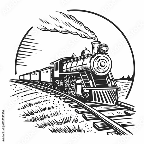 Western old train vector hand-drawn