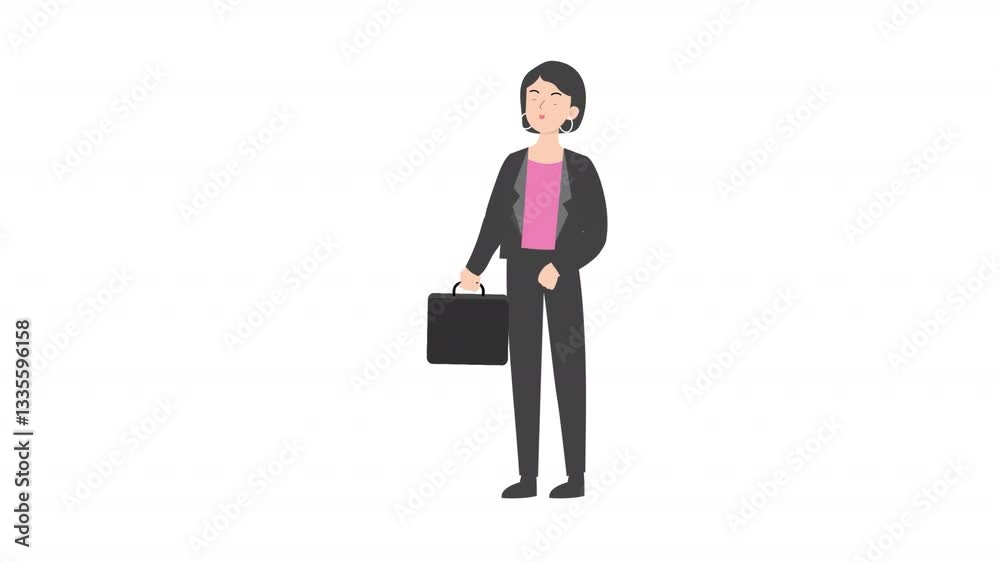 Woman standing holding briefcase cartoon animation
Woman standing holding briefcase cartoon animation