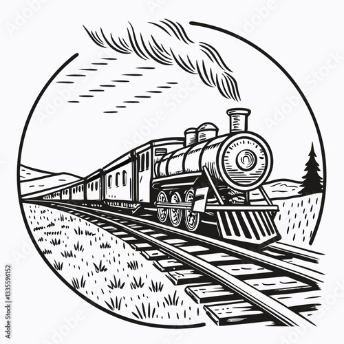 Western old train vector hand-drawn