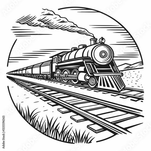 Western old train vector hand-drawn