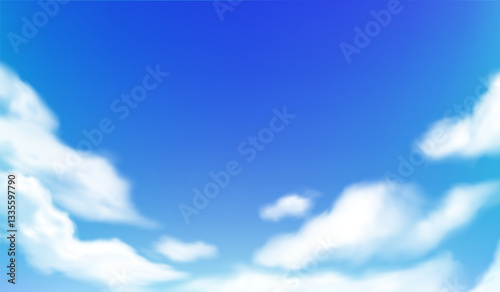 Cloudy Sky Background. Vector White Clouds on a Blue Summer Clear Sky. Abstract Nature Landscape. Realistic Weather Illustration