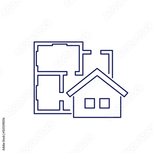 Home plan, room layout icon, line vector