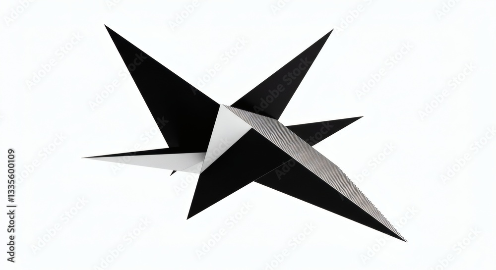 Abstract Black and White Geometric Star Shape Modern Minimalist Design 3D Render Abstract Black and White Geometric Star Shape Modern Minimalist Design 3D Render