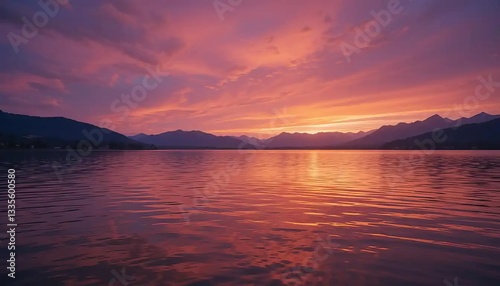 Sunset Reflections on Tranquil Lake
