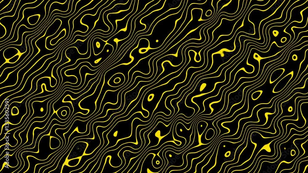 Abstract yellow and black graphic background featuring organic wave forms, perfect for presentation themes, branding materials, print designs, artistic projects, and web media textures.