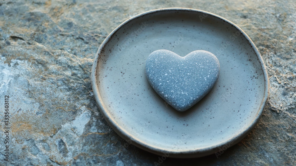 Obraz premium A plate with a heart-shaped stone, representing a hopeful future