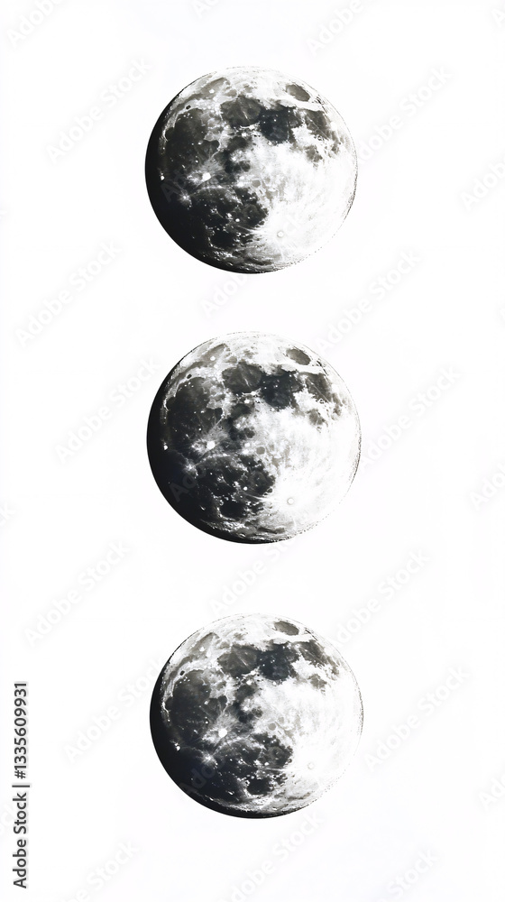 Obraz premium Three Moons Phases Celestial Body Lunar Theme White Background