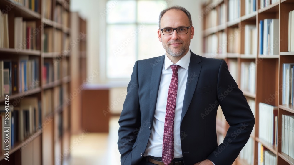 Confident lawyer in a suit exudes professionalism and authority in a modern office setting.
Confident lawyer in a suit exudes professionalism and authority in a modern office setting.