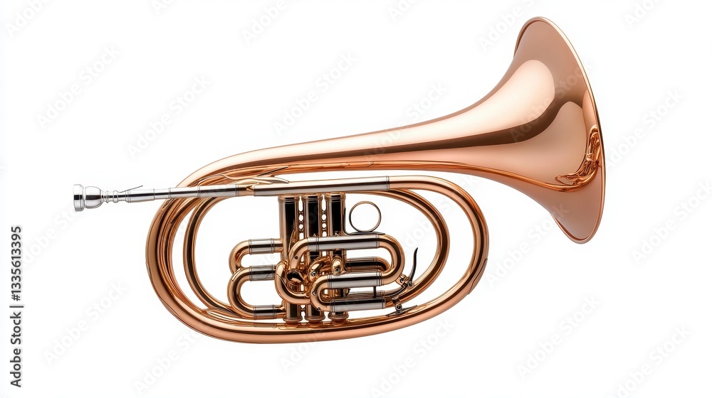 Obraz premium Shiny Brass Euphonium with Elegant Curves Displayed on a White Background