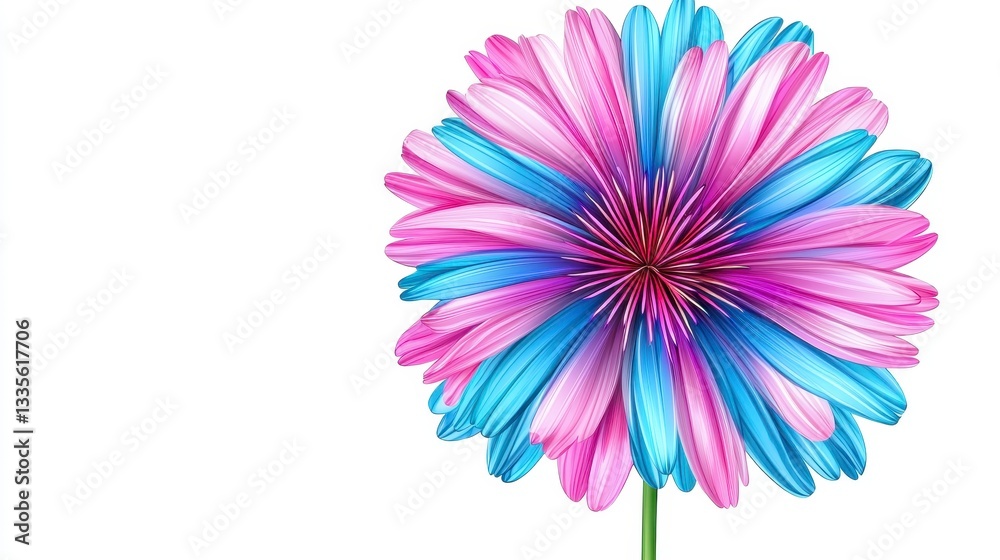 Obraz premium Vibrant Blue and Pink Flower on Solid White Background with Delicate Petals