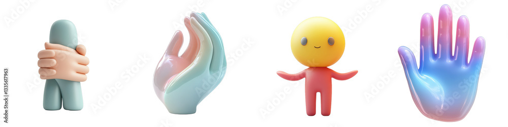 Colorful 3D hands, hug, and figure isolated on white or transparent Colorful 3D hands, hug, and figure isolated on white or transparent