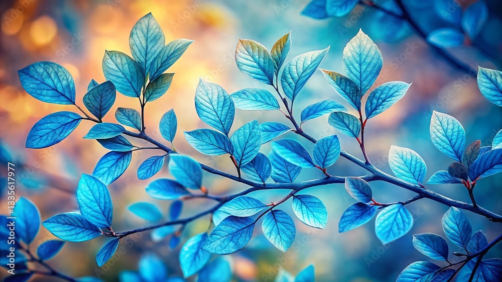 Fototapeta premium Watercolor Painting of Blue Leaves Branch - Artistic Botanical Portrait