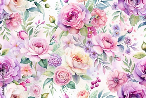 Watercolor Pink Lilac Floral Pattern Background - Soft Blurred Flower Design