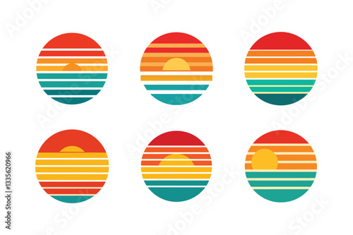 Six Retro Sunset Icons in Vibrant Colors