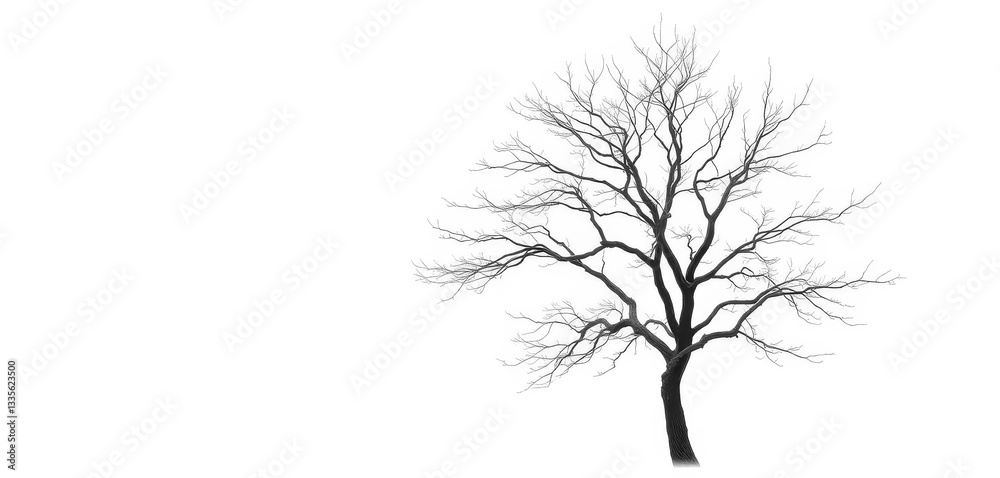 Obraz premium Lone deciduous tree, stark branches against pure white, natural, nature