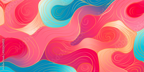 Abstract Background of Colorful Thick Saturated Dark Pinks and Blues in a Wavy Swirl Pattern