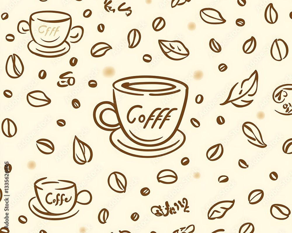 Obraz premium Coffee cup sketch pattern background