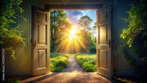 Welcome Back: Open Door to a Bright Future - Conceptual Stock Photo