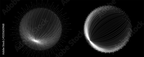 Radial circle lines. Circular radiating lines geometric element. Sun star rays symbol. Abstract geometric shapes. Design element. Vector illustration isolated on white background.