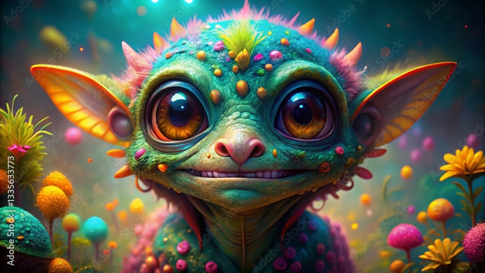 Whimsical Smiling Alien with Big Eyes - Cute Extraterrestrial Portrait Whimsical Smiling Alien with Big Eyes - Cute Extraterrestrial Portrait