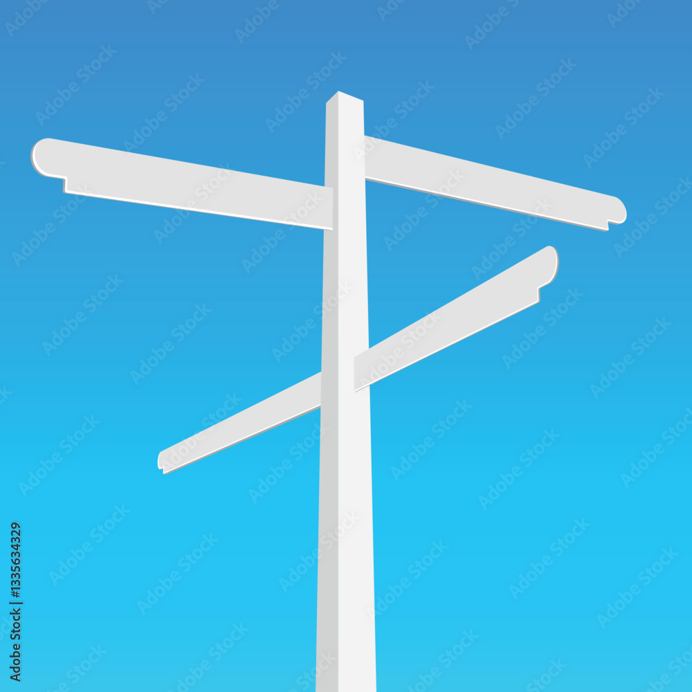 Blank white crossroad signpost. Empty street sign. 3D realistic vector illustration isolated on blue. Blank white crossroad signpost. Empty street sign. 3D realistic vector illustration isolated on blue.