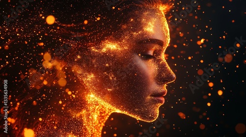 Wallpaper Mural Beautiful woman made of glowing orange and red particles, photo-realistic, cinematic, high-resolution, vibrant and dynamic atmosphere. Torontodigital.ca