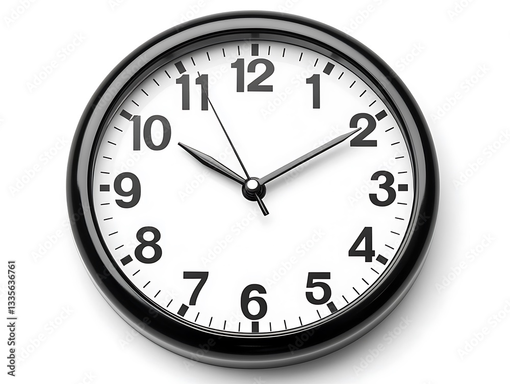 Black clock showing time on white Black clock showing time on white