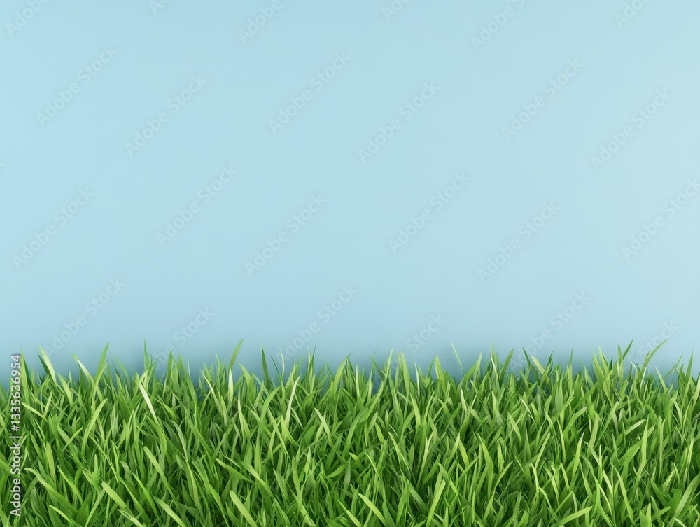Lush green grass against a clear blue sky, creating a serene outdoor atmosphere Lush green grass against a clear blue sky, creating a serene outdoor atmosphere