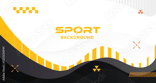 Abstract yellow black white background. Sporty design in flowing wave style. Illustration for sports, athletics, training, workout, football