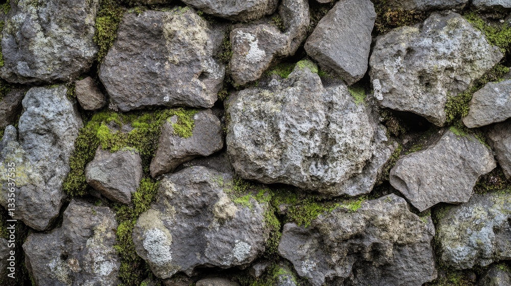 A close up view of a stone wall with moss A close up view of a stone wall with moss