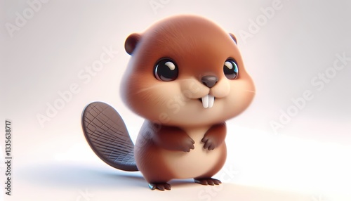 Adorable 3D baby beaver with soft brown fur and tiny front teeth