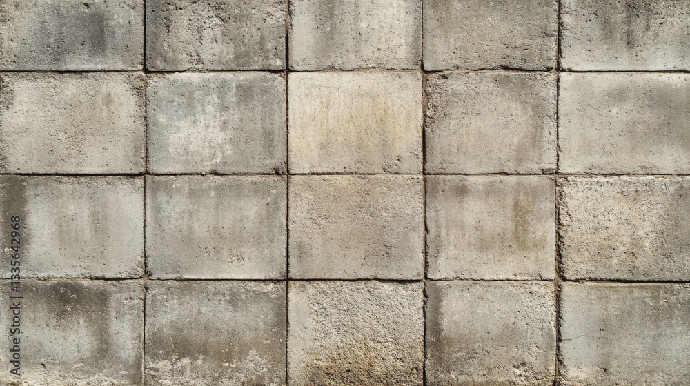 Fototapeta premium A weathered concrete block wall displaying various shades and textures