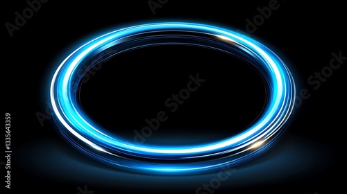 Glowing blue neon oval ring on black.