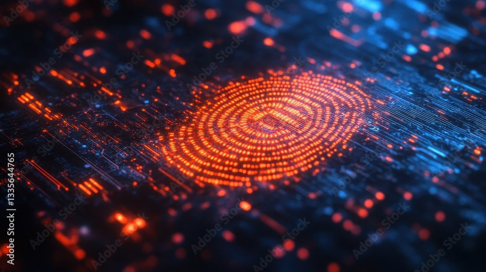 Digital Fingerprint Representation on Futuristic Background Digital Fingerprint Representation on Futuristic Background